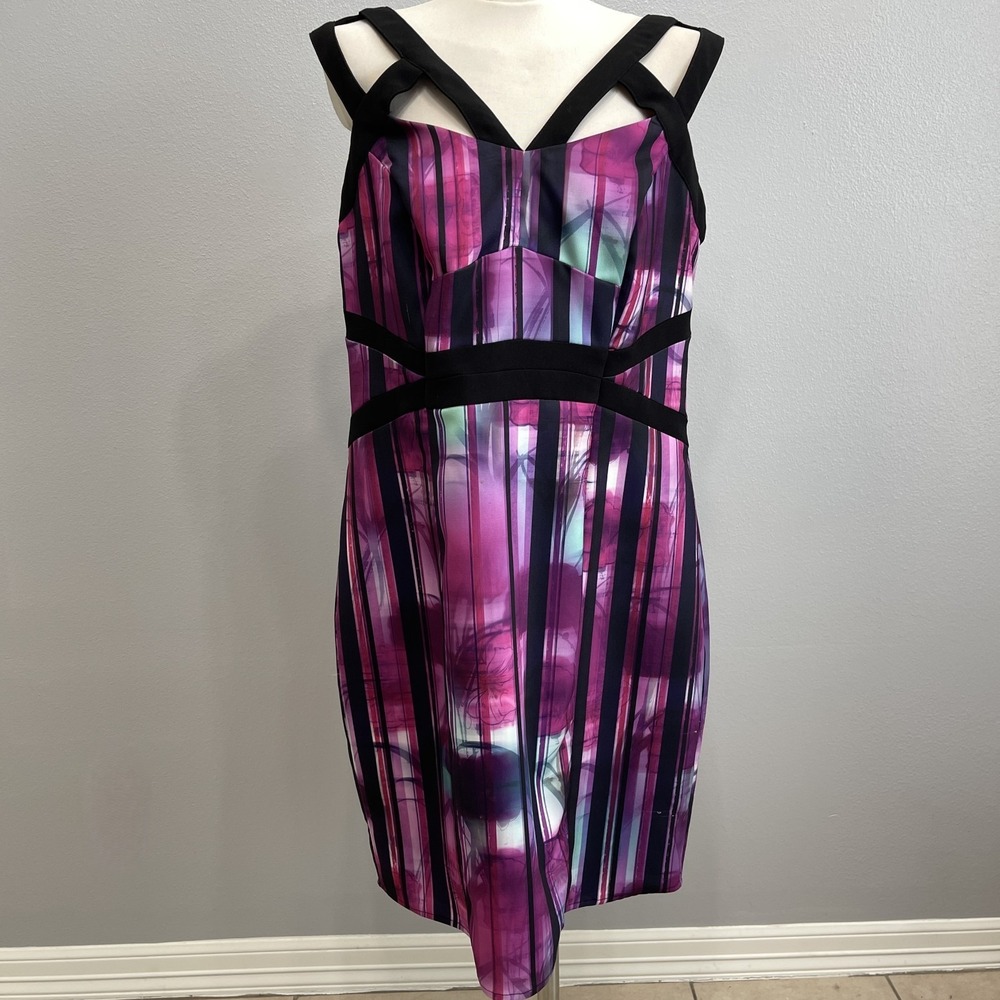 City Chic Women's Dress XL Size 22 Black Purple Magenta Green Sleeveless NWT